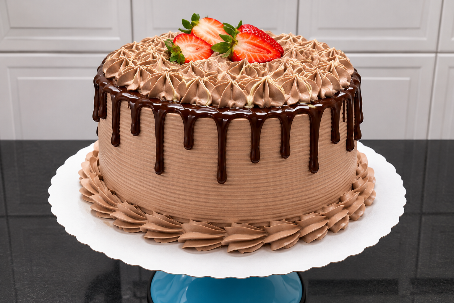 Bolo de chocolate com morangos